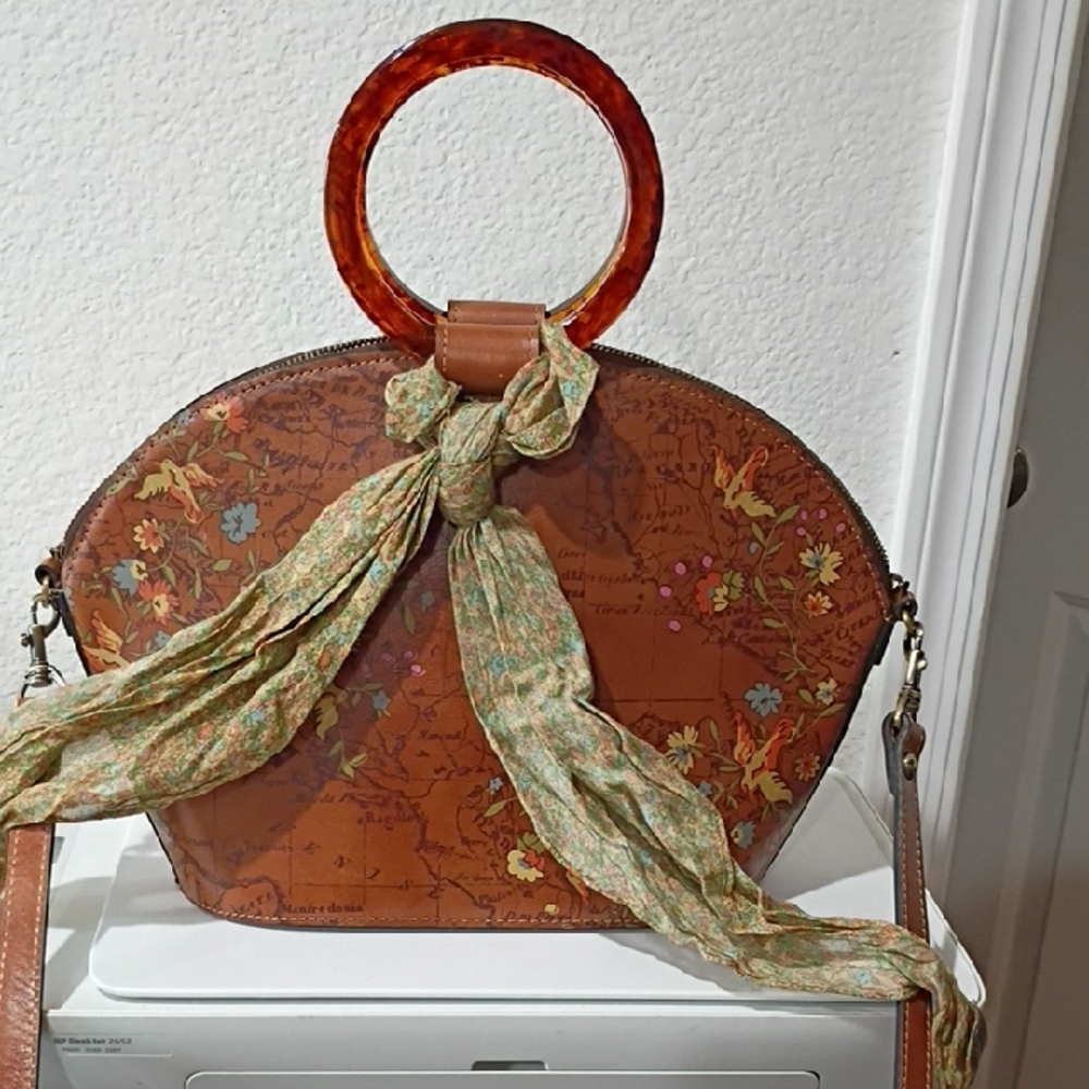 Patricia Nash Meldola Satchel Floral Map Bag W/Scarf.